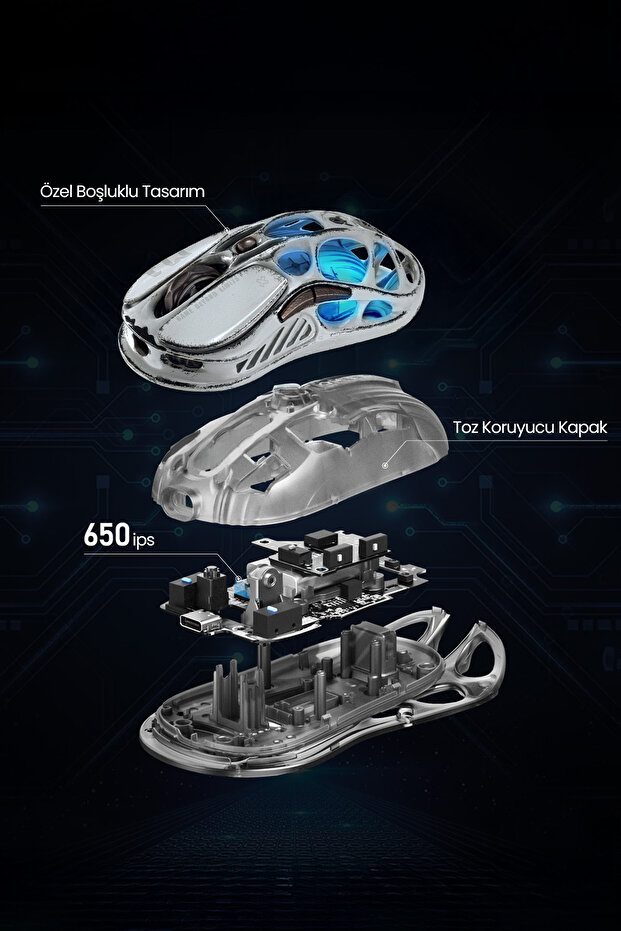 Mercury M1 Pro 4k Dongle Rgb 26k Dpı Optik Gaming Mouse Kablosuz Programlanabilir 5 Tuşlu Gri - 6