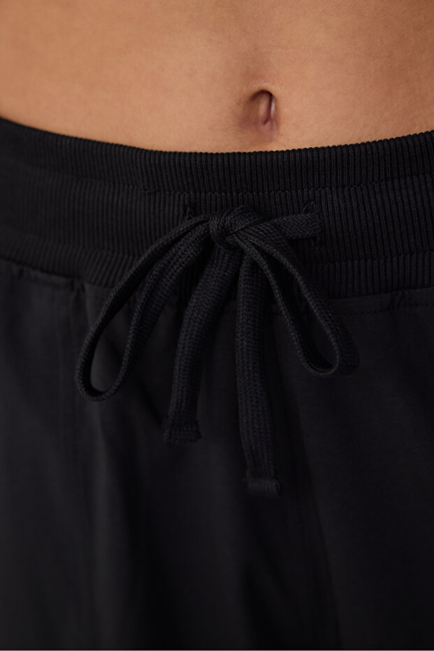 Siyah Oversize Normal Bel Bağcıklı Jogger Eşofman Altı - 5