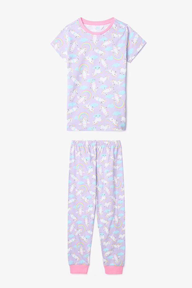 Kız Çocuk Playful Pamuklu Lila Unicorn Pijama Takımı - 1