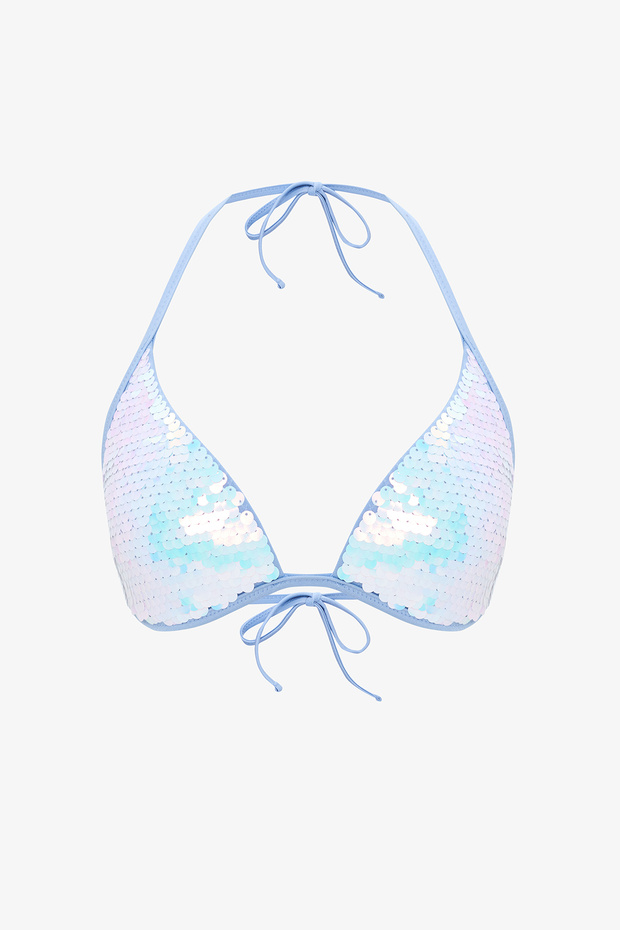 Sequin Pullu Mavi Üçgen Bikini Üstü - Gamze Erçel Koleksiyonu - 5