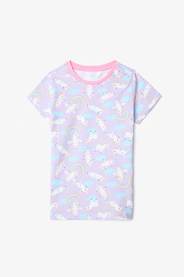 Kız Çocuk Playful Pamuklu Lila Unicorn Pijama Takımı - 2