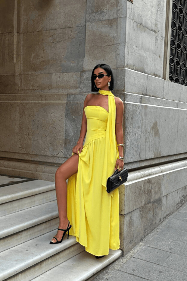 Women's Dubai Fabric Wrap Strapless Maxi Length Dress