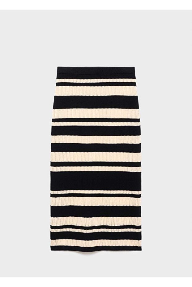 Çizgili midi triko etek - 3