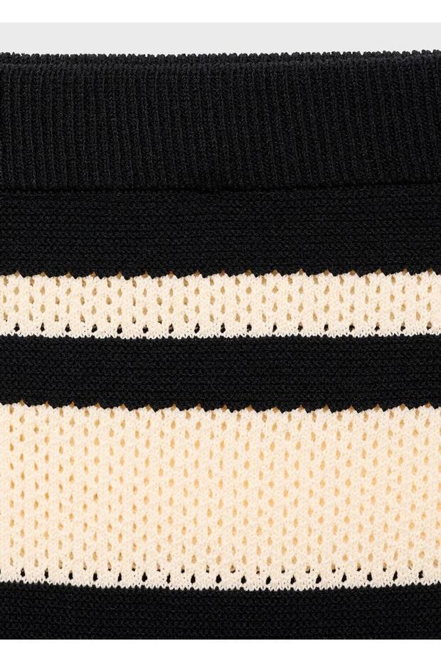 Çizgili midi triko etek - 8