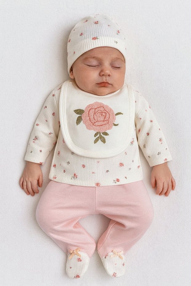 100% Cotton Newborn Baby Girl 4 Piece Hospital Discharge Set