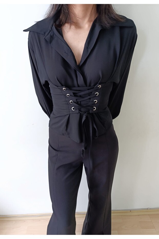 SİYAH BAĞCIKLI GÖMLEK - 4