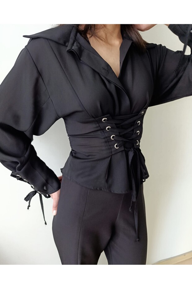 SİYAH BAĞCIKLI GÖMLEK - 3