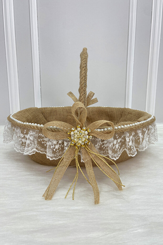 Promise Engagement Wedding Henna Bride Basket, Wedding Bride Bachelorette Gift Decorative Wicker Brocade Jute