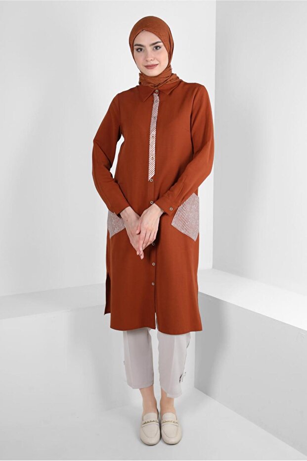 LONG TUNIC WITH STRIP DETAIL BUTTON 43636