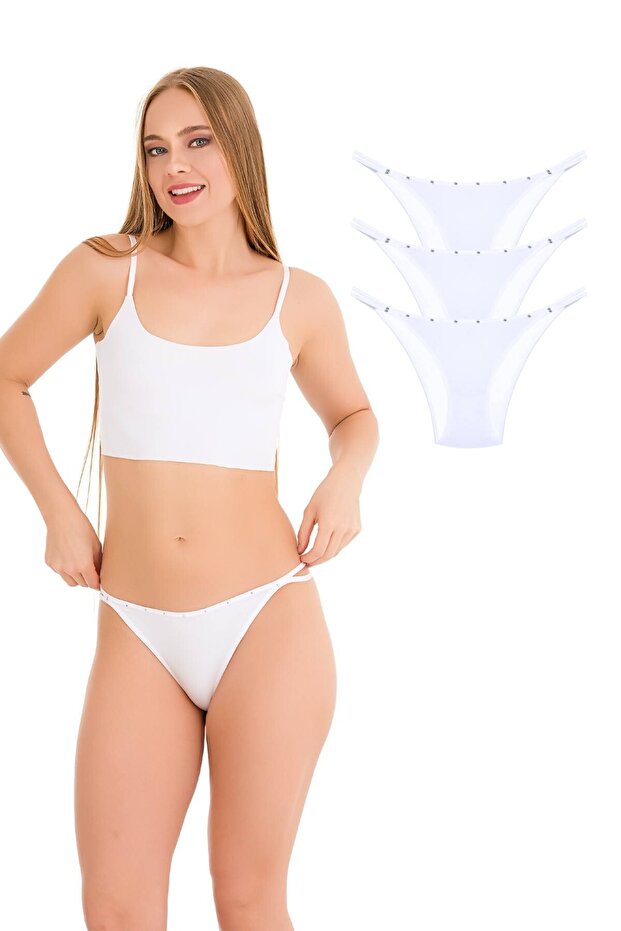 1025 Çift Ip-taş Detaylı Bikini Külot Paketi 1025-v3 - 1