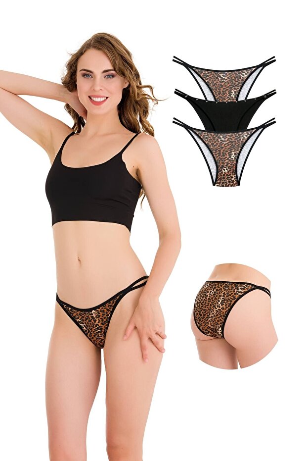 1025 Double Rope-stone Detailed Bikini Panties Pack 1025-v6
