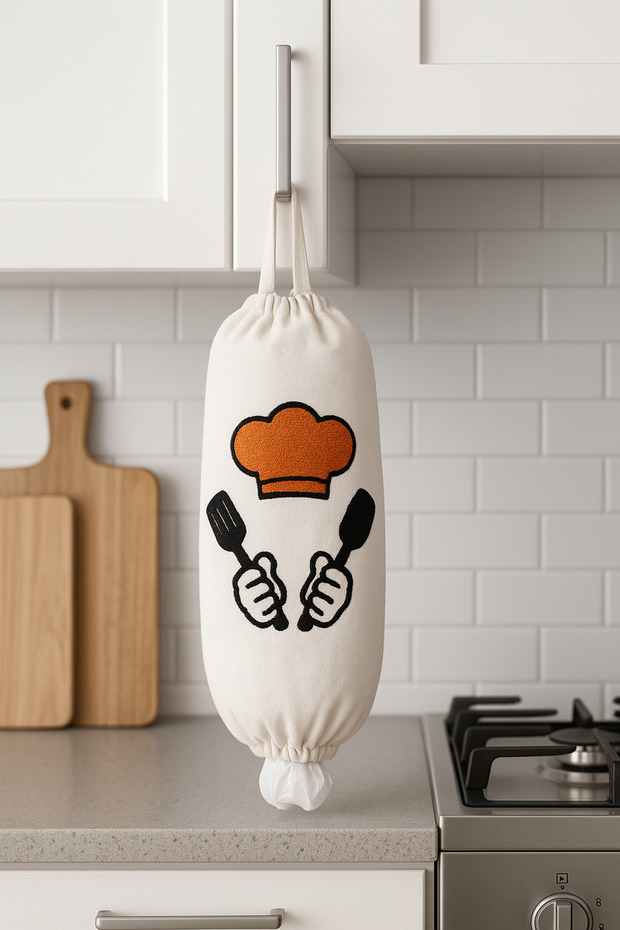 1 Adet Poşetlik & Punch Keten Poşet Düzenleyici – Poşet Organizeri, Mutfak Poşet Düzenleyici - 1