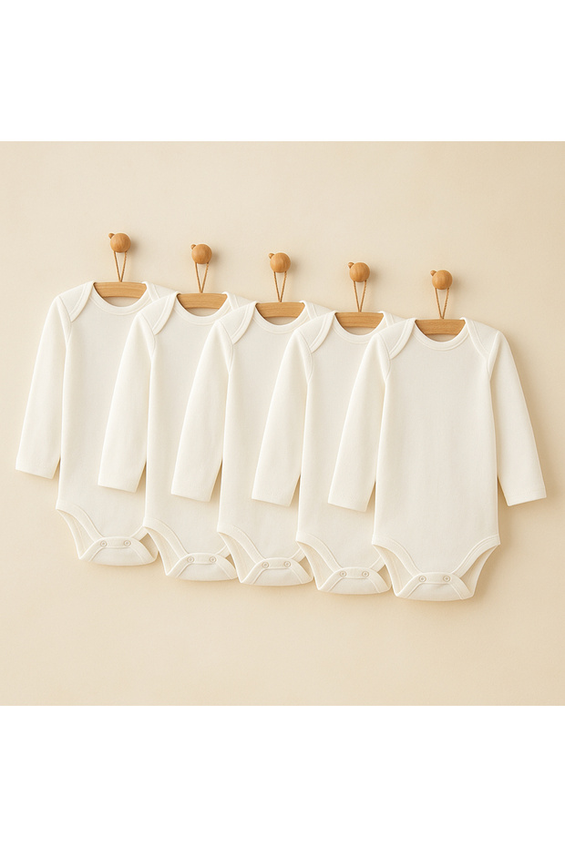 Baby Basic Bodysuit 100% Cotton Combed Envelope Collar 5-Piece Bodysuit Long Sleeve Newborn 3 Months 6 Months 9 Months 12 Months
