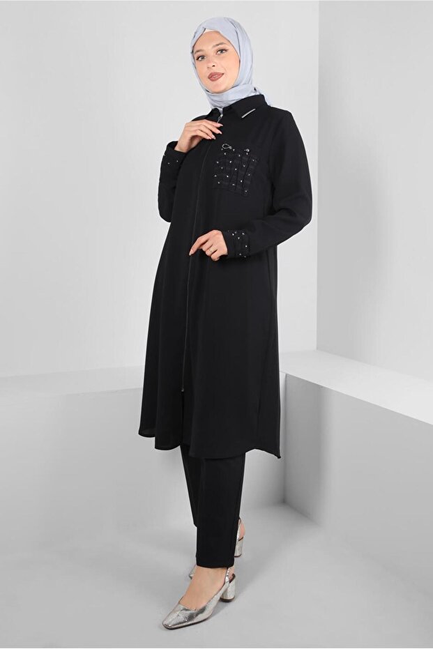 ZIPPERED STONE DETAILED CLOTH 20374