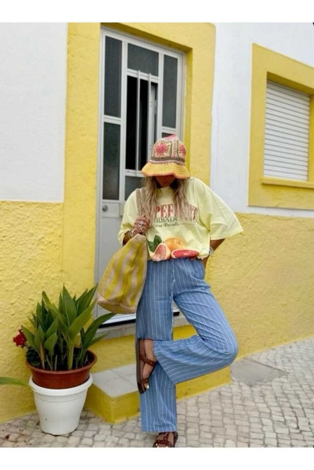 Women's Elastic Waist Linen Look Wide Leg Trousers