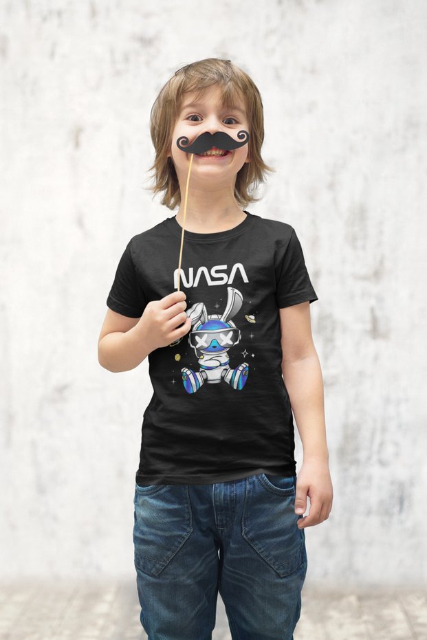 Children's T-Shirt Unisex Cotton Oversize Nasa Rabbit Printed Children's T-Shirt