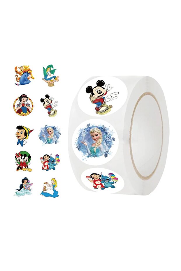 1Roll 500pcs/Roll Disney Cartoon Mickey Mouse Princess Stickers DIY PVC Laptop Decals Decoration Sti