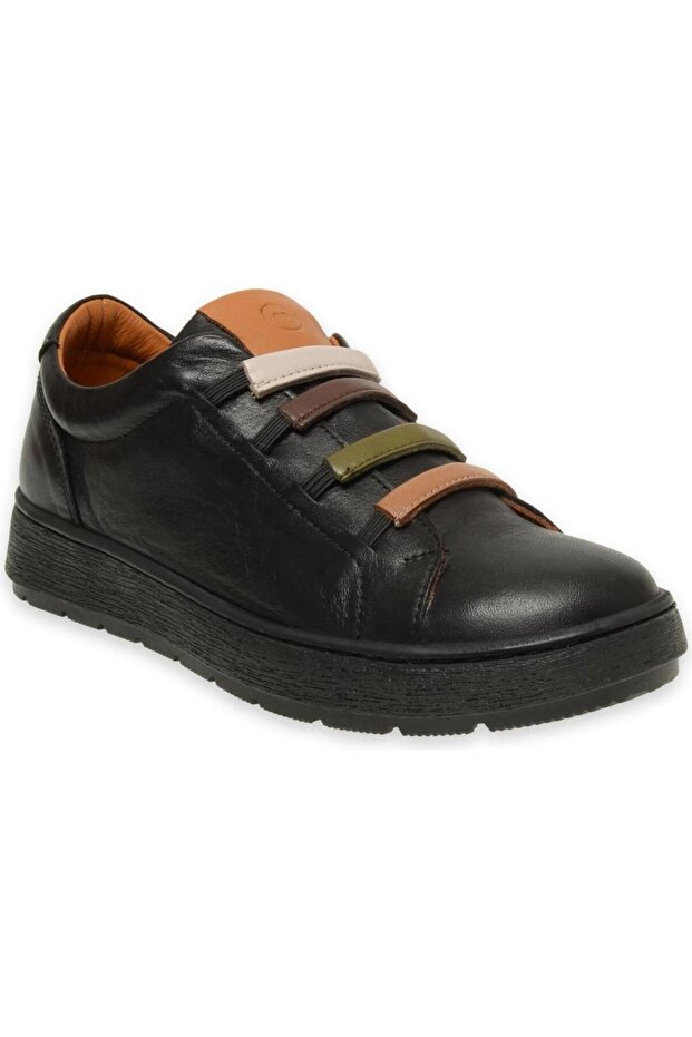 Women's Leather Laceless Casual Shoes D24Ka-85 - Black - 39