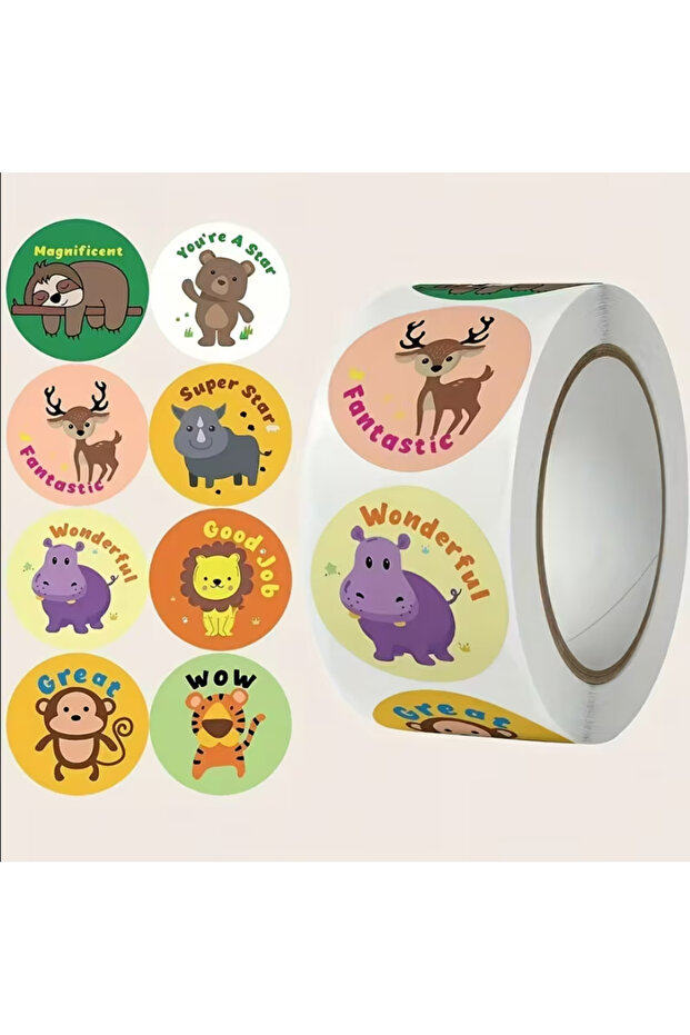 500 Pieces of English Success Motivational Sticker Paste Roll with Practical Animals for Teachers