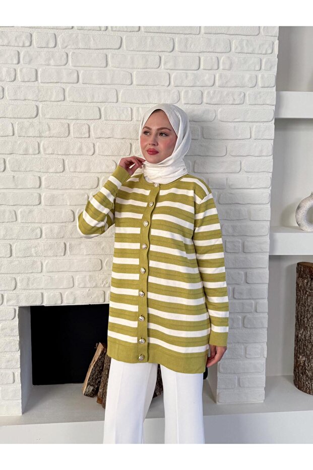 Ringelli Düğmeli Triko Hırka. Merserize - 5