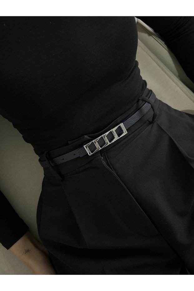 Icon Square Patterned Silver Buckle Model Women's Belt Waist Belt Coat Belt Dress Belt