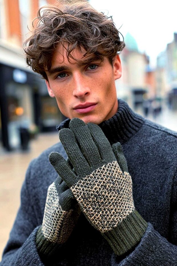 قفازات رجالية من أنجورا منقوشة - 1