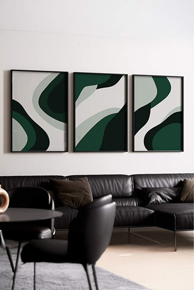 Wooden Black Framed Minimalist Triple Painting Set Huhu204 - Triple Painting Set Black Frame