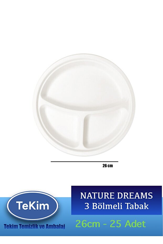 Nature Ekolojik Karton Kağıt Tek Kullanımlık Tabak 3 Bölmeli 26cm - 25 Adet - 2
