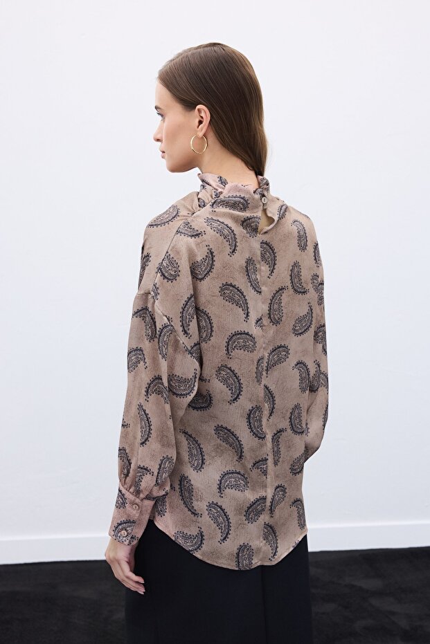 Degaje Collar Patterned Blouse - Mink - 5