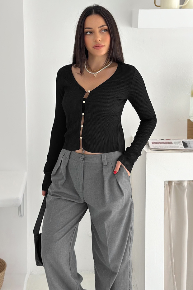 Women's Button Detailed Fit Knitwear Blouse – Elegant & Modern Style