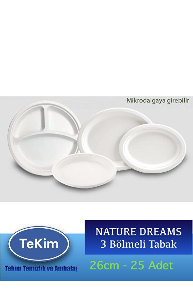 Nature Ekolojik Karton Kağıt Tek Kullanımlık Tabak 3 Bölmeli 26cm - 25 Adet - 3