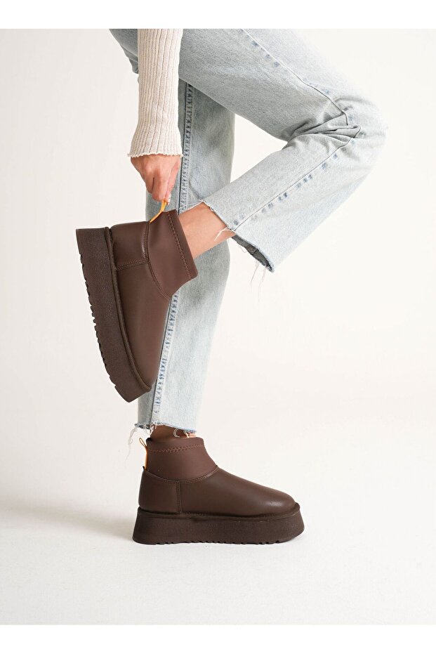 KADIN KALIN TABAN DERİ STREÇ İÇİ KÜRKLÜ HAFİF SU GEÇİRMEZ BOT - 3