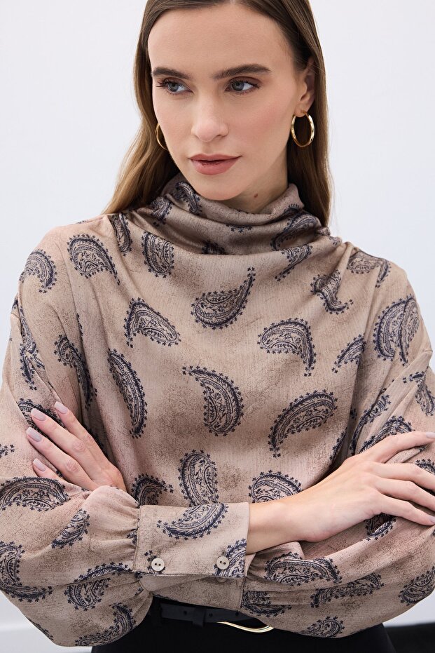 Degaje Collar Patterned Blouse - Mink - 4