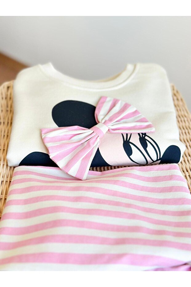 Barbosa Sweatshirt ve Kot Canvas Dokuma Pantolon Kız Çoçuk Tak (Daisy Duck - Minnie Mause 3D Fiyonk) - 2
