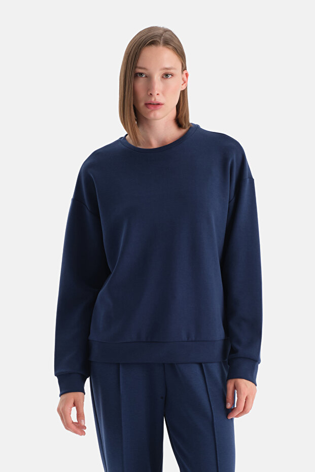 Lacivert Basic Modal Sweatshirt - 1