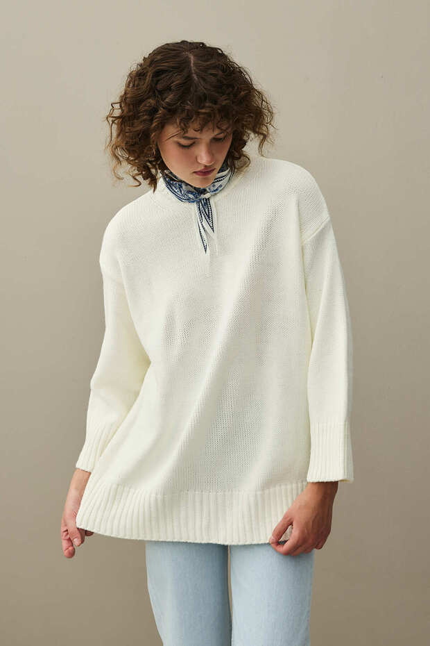 Oversize Örme Kazak Ekru - 3