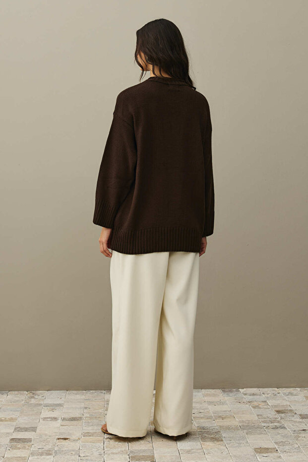 Oversize Örme Kazak Kahverengi - 5