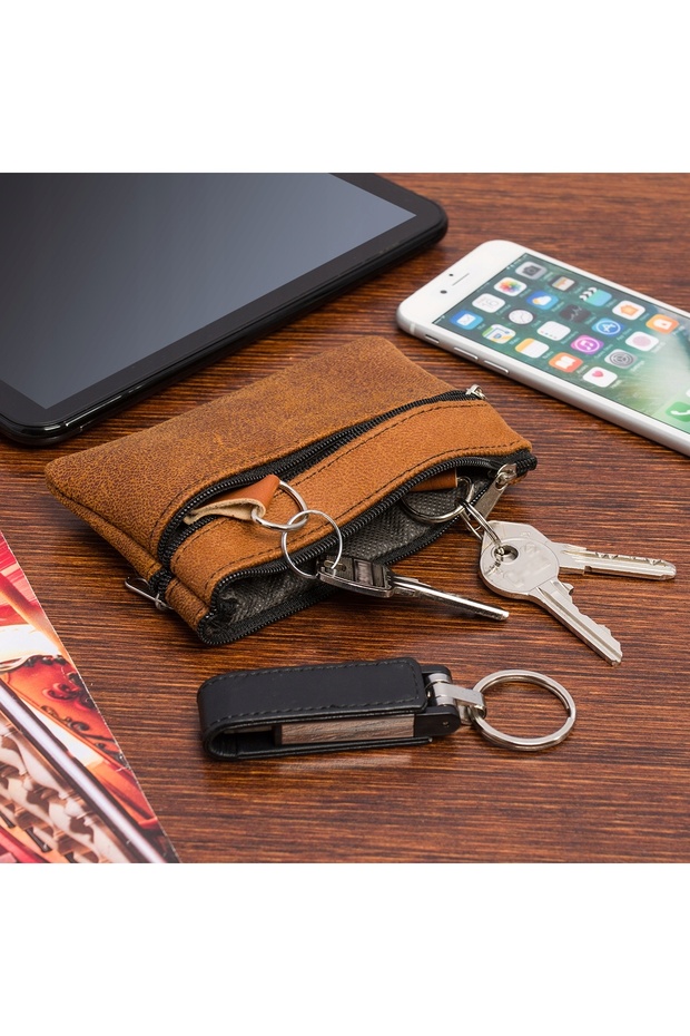KEY CASE large three-compartment key case flat long spacious wallet - 3
