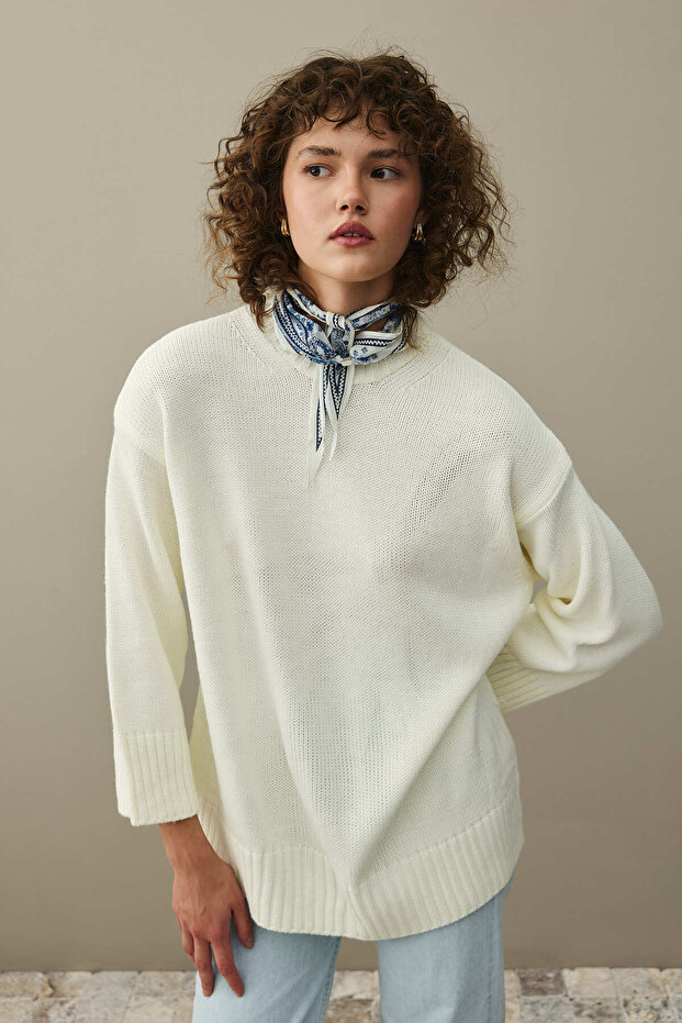 Oversize Örme Kazak Ekru - 6