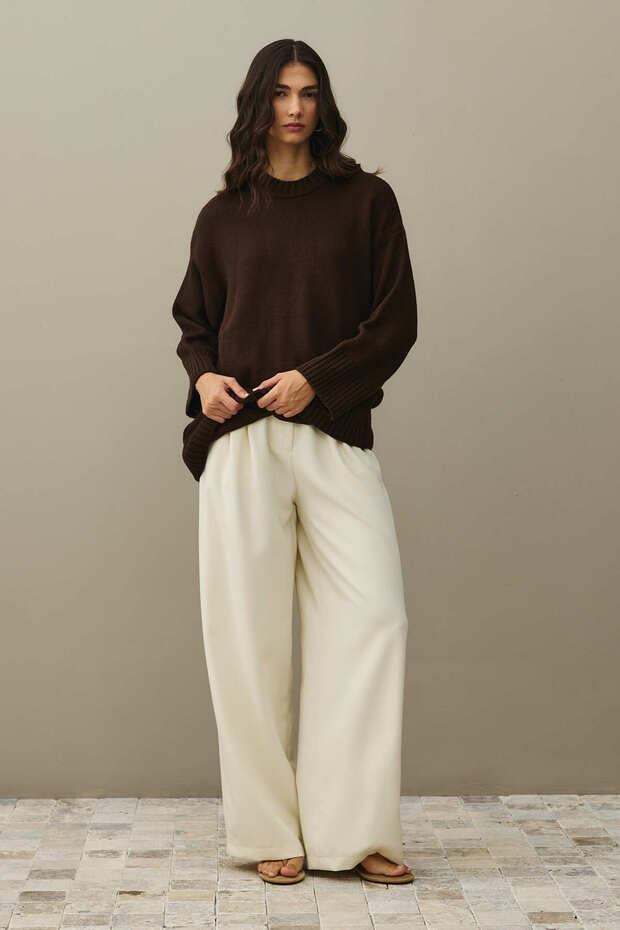 Oversize Örme Kazak Kahverengi - 2