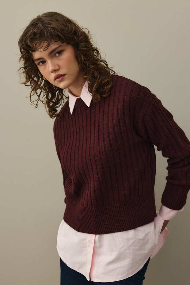 Fitilli Basic Crop Kazak Bordo - 3