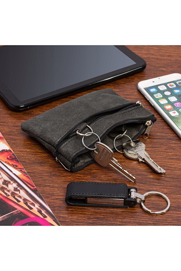 KEY CASE large three-compartment key case flat long spacious wallet - 3