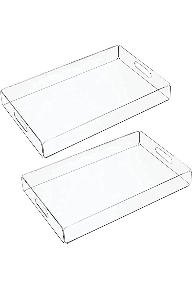 Clear Acrylic Serving Tray with handle, Rectangular Set of 2 Serving Tray For Coffee Table, Food, Wi - 1