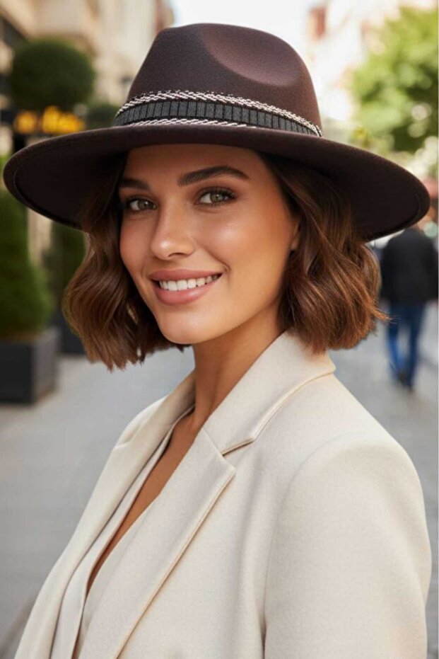 Women's Wide Brim Bohemian Style Striped Fedora Cashmere Hat