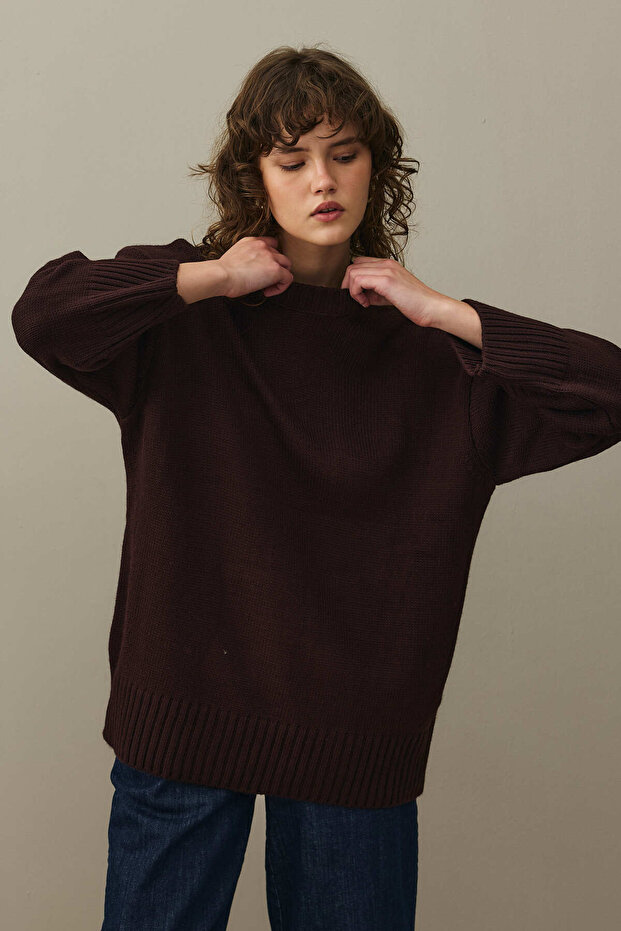 Oversize Örme Kazak Koyu Bordo - 2