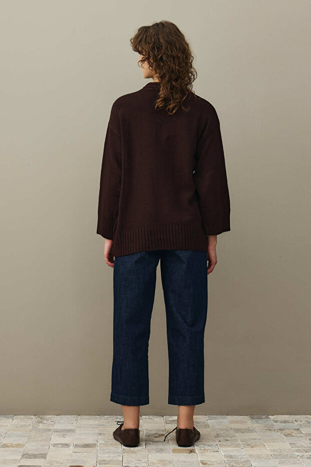 Oversize Örme Kazak Koyu Bordo - 6