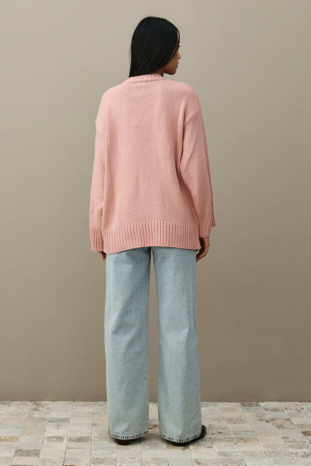 Oversize Örme Kazak Pembe - 5