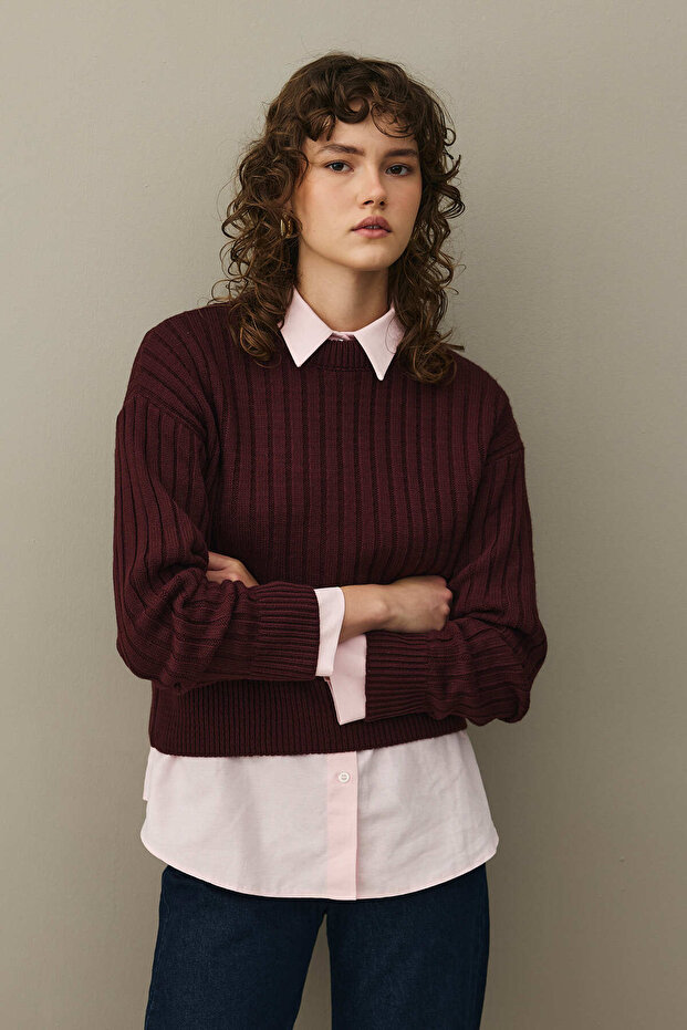 Fitilli Basic Crop Kazak Bordo - 4