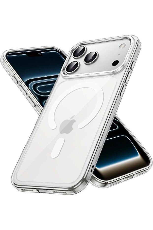 غطاء خلفي شفاف مقاوم للصدمات يدعم الشحن اللاسلكي متوافق مع iPhone 17 Pro Max