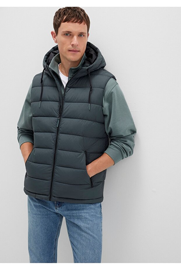 kapüşonlu regular fit şişme yelek - 2